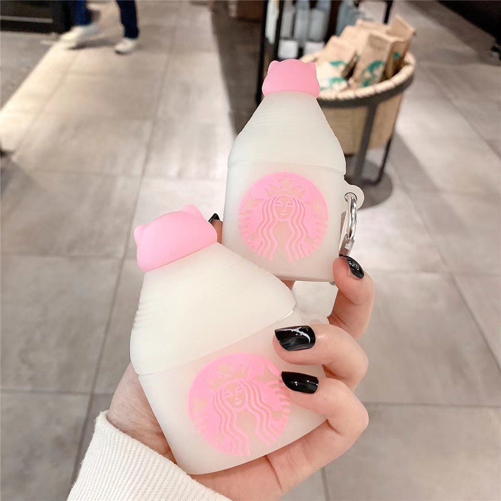 Vỏ bảo vệ hộp đựng tai nghe airpods bằng silicon hình chai starbucks đổi màu sáng tạo