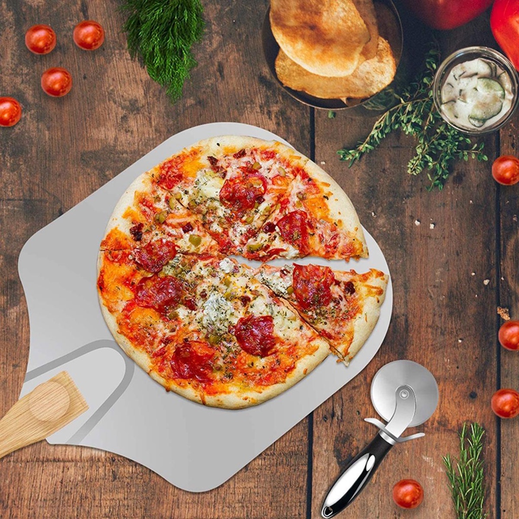 Xẻng Xúc Bánh Pizza Bằng Nhôm Tay Cầm Gỗ Dễ Sử Dụng