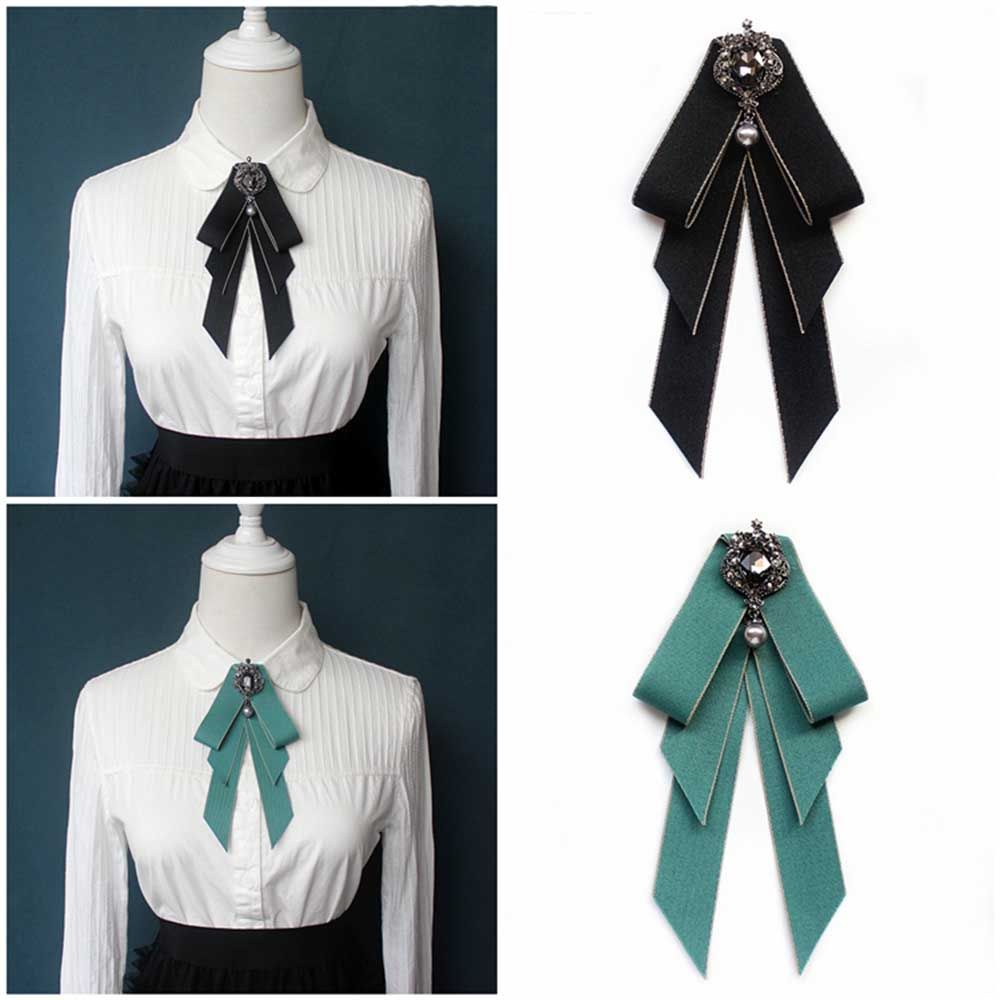 Ghim cài cổ áo sơ mi nơ ruy băng đính đá kim cương thanh lịch cho nam và nữ