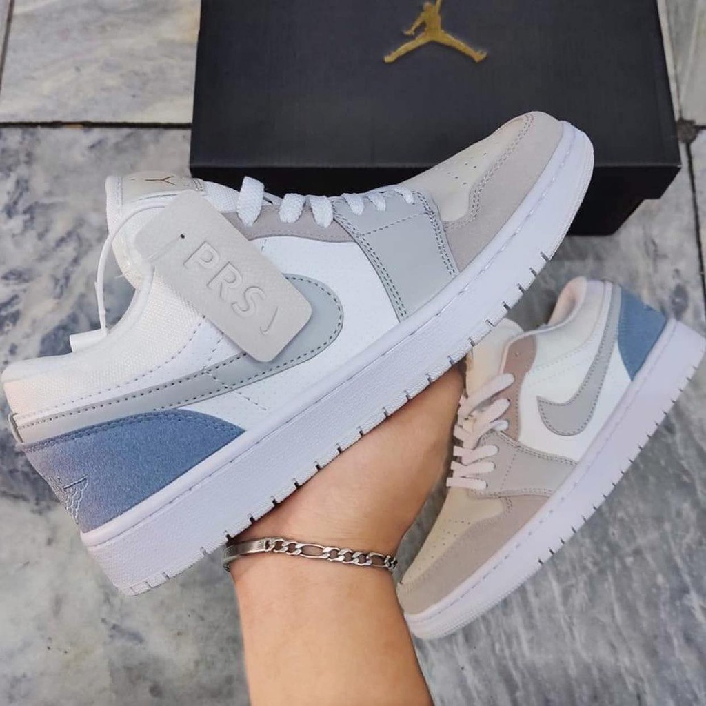 Giày 𝐉𝐨𝐫𝐝𝐚𝐧 1 low paris xám xanh nam nữ cổ thấp, Giày thể thao sneaker JD 1 paris hàng loại đẹp Full Box Bill