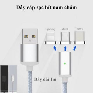 Combo 1 Dây cáp + 1 đầu sạc từ tính hít nam châm tuỳ chọn cổng Lightning, Micro USB, USB-C (Type C) chất liệu dây dù ...