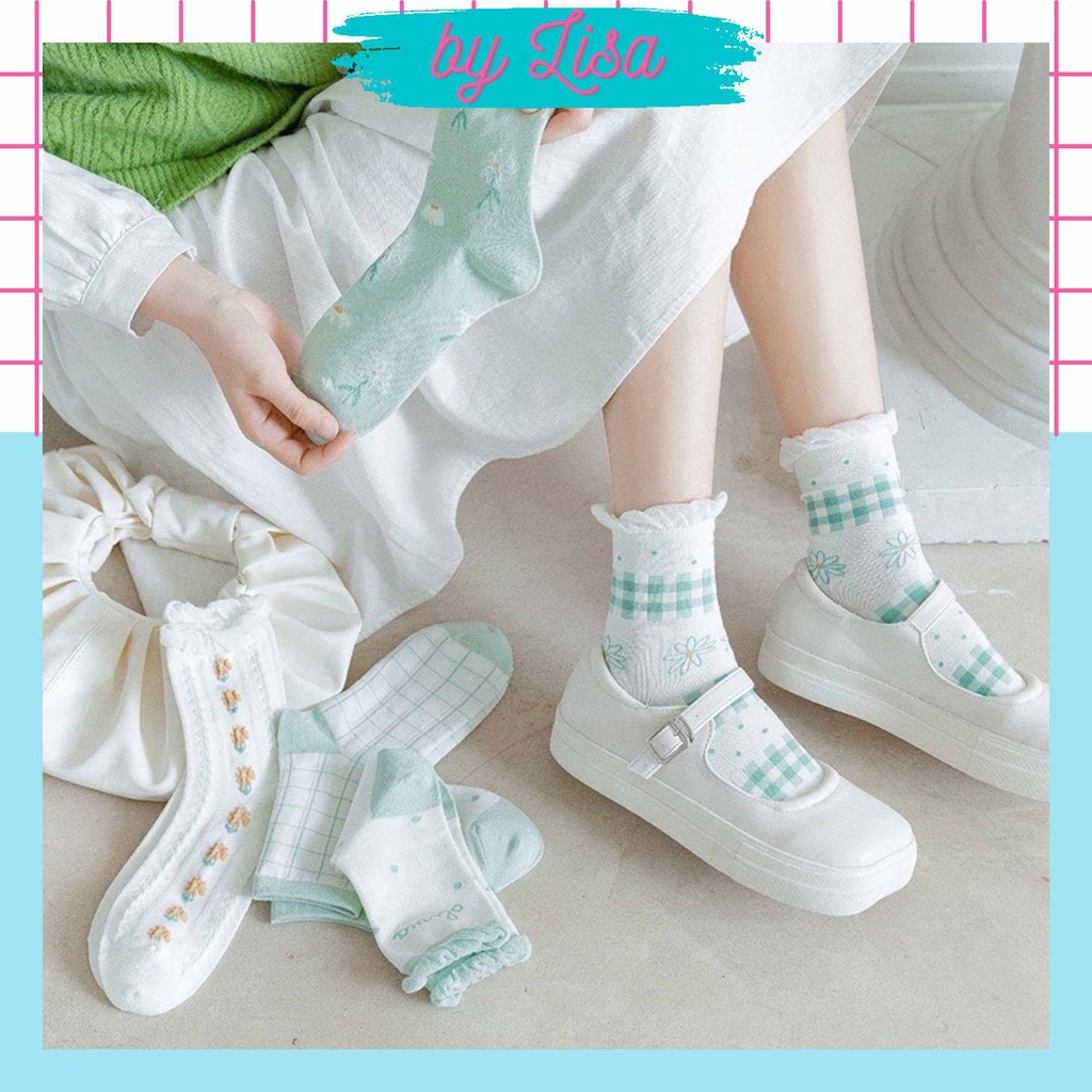Tất vớ nữ cổ cao đáng yêu phong cách lolita, tất nữ cổ nhún điệu đà vải cotton thoáng khí