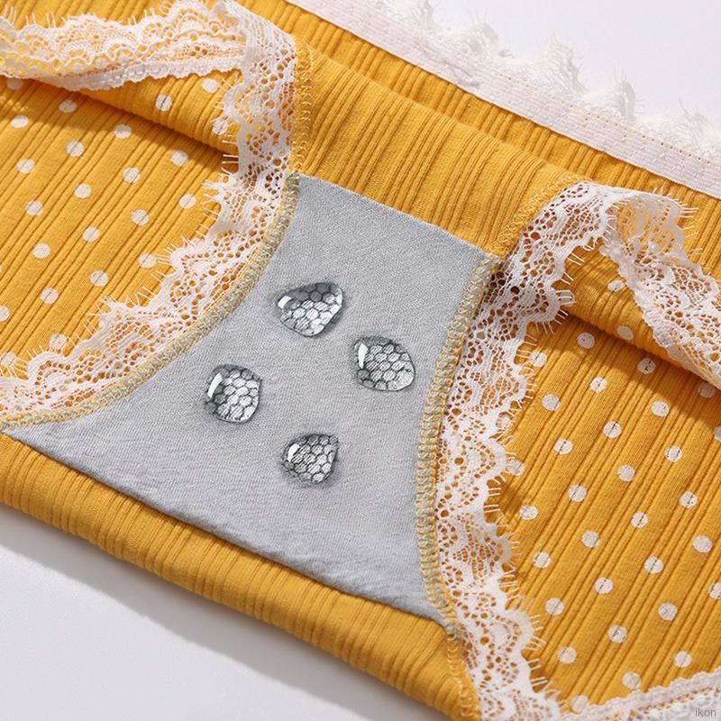 Quần Lót Cotton Lưng Vừa Phối Ren Họa Tiết Chấm Bi Phong Cách Nhật Bản Dễ Thương