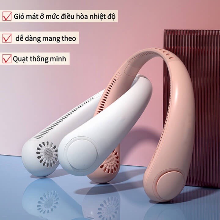 Quạt Sạc Điện Đeo Cổ Cánh Quạt Chìm Nhiều Màu Sắc Ba Cấp Độ Làm Mát An Toàn Cứu Tinh Cho Ngày Hè