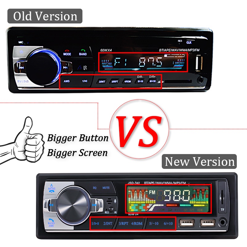 Car Radio Audio 1din Bluetooth Stereo MP3 Player FM Receiver 60Wx4 12V/24v Support Charging USB/TF Card With Remote Control | BigBuy360 - bigbuy360.vn