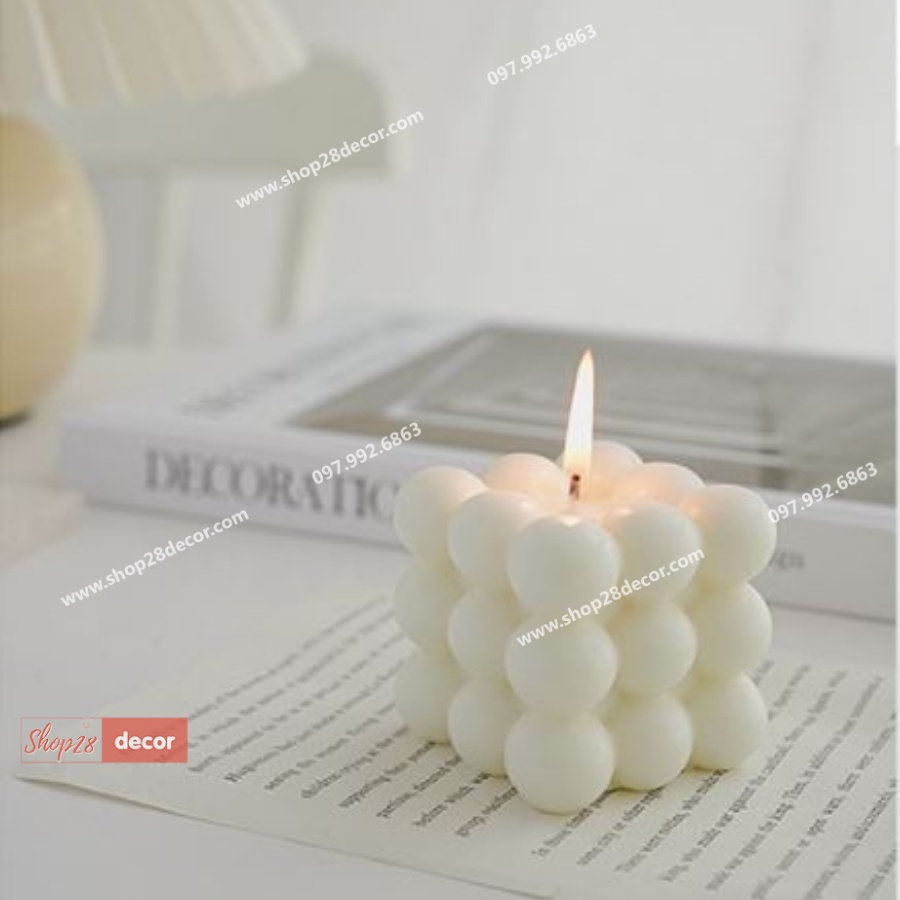 Nến thơm trắng hình lập phương trang trí - Shop28Decor.com