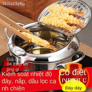 ♧■○Nồi chiên inox 304 dùng cho gia đình xiên que nhúng bột chiên giòn Nồi dùng pin gas Bếp chiên tempura loại nhỏ