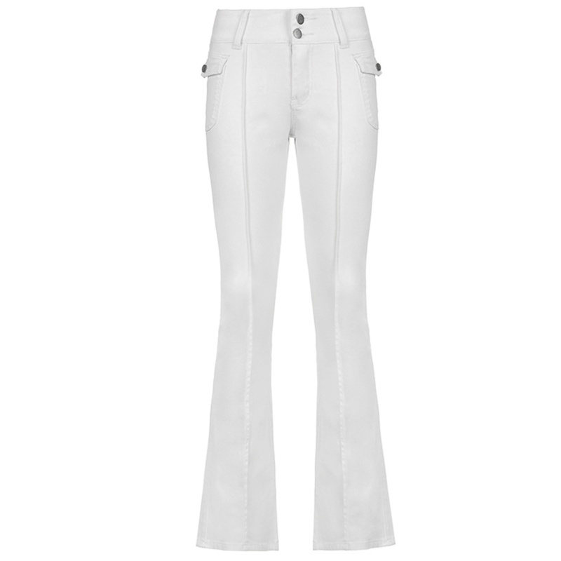 Brroa Quần Ống Loe Kẻ Sọc Màu Trơn Lưng Thấp Phối Hai Hàng Nút Có Túi Bên Hông Và Khóa Kéo Phong Cách Harajuku Gợi Cảm Cho Nữ