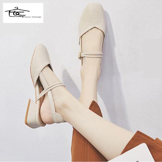 Giày Sandal Cao Gót Mũi Vuông Phong Cách Hàn Quốc Cho Nữ