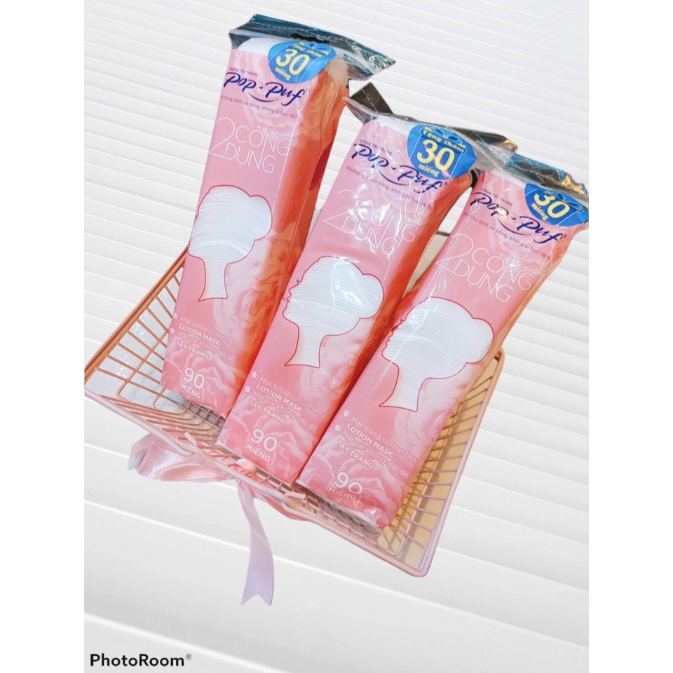Bông Tẩy Trang Pop Puf Bịch 90 + 30 miếng tặng giá ko đổi Siêu Mềm Mịn