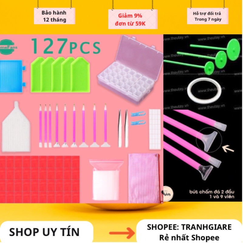 Bút đính đá, bút làm tranh đính đá, Bộ dụng cụ làm, Bộ lăn đá, băng dính 2 mặt, dụng cụ đính đá:
