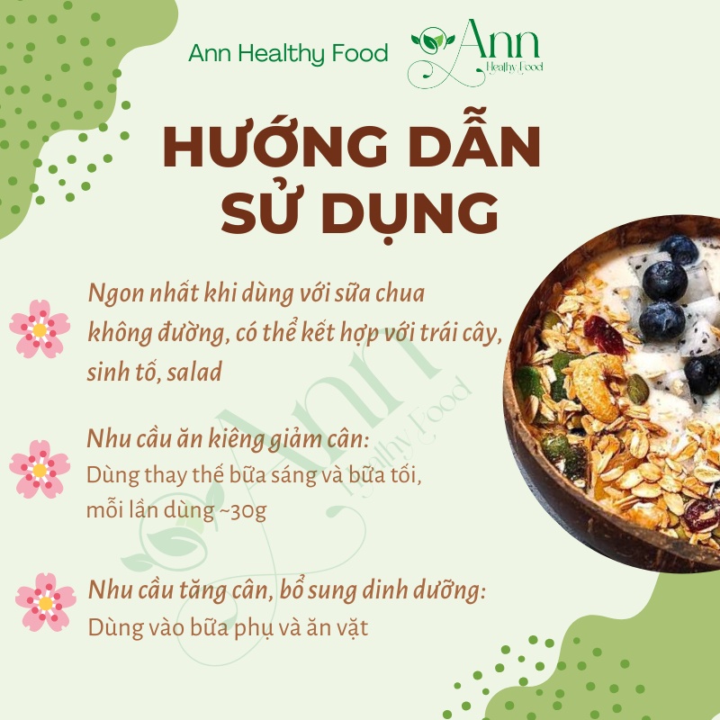 Granola ăn kiêng siêu hạt Ann Healthy Food, Ngũ cốc dinh dưỡng hỗ trợ giảm cân,Hạt dinh dưỡng mix 9 loại hạt ít yến mạch