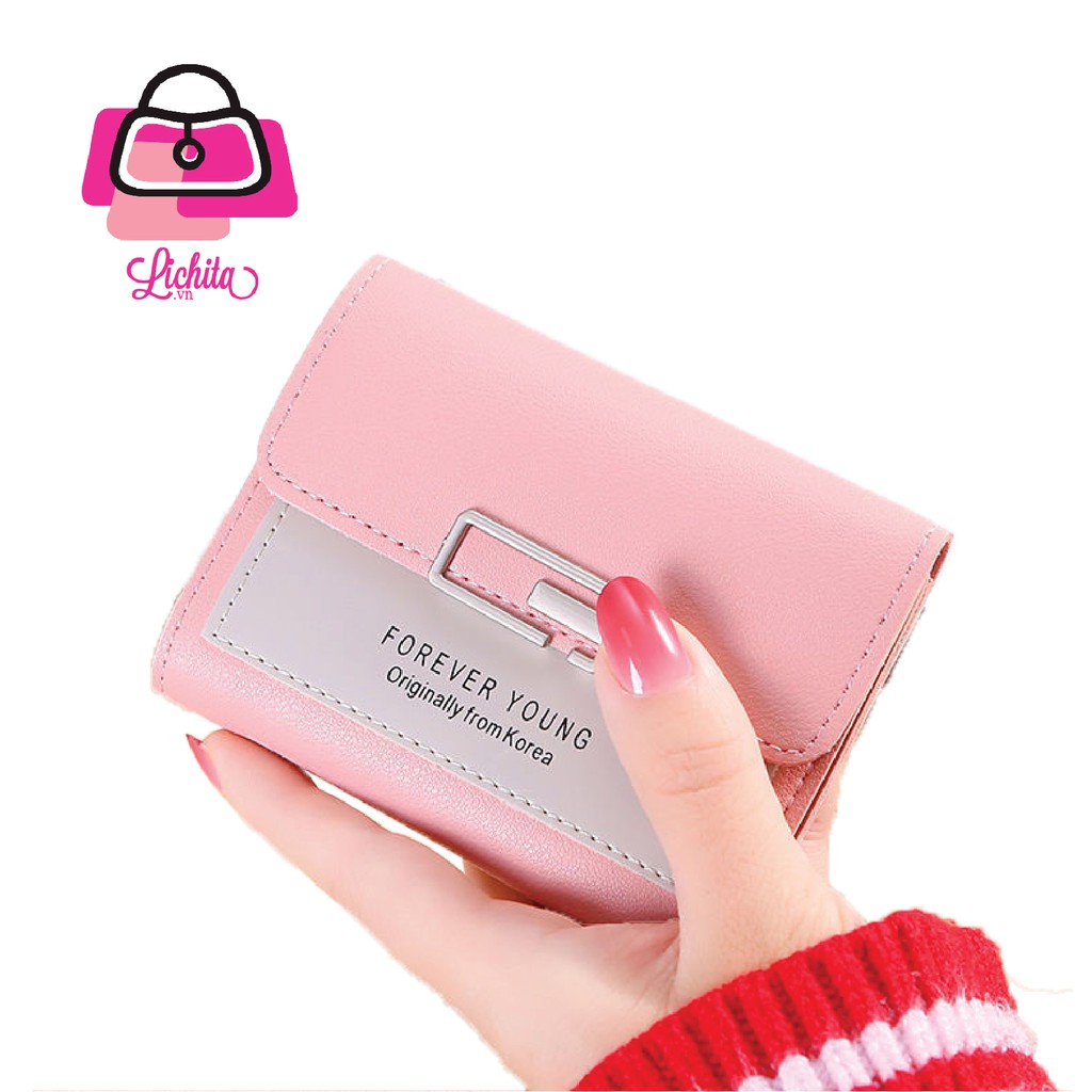 [Hot Sale] Ví Cầm Tay Ví, Bóp Nữ Mini Bằng Da 5 Màu Đỏ, Xám, Hồng, Đen Siêu Cute, Rẻ TX0046-49