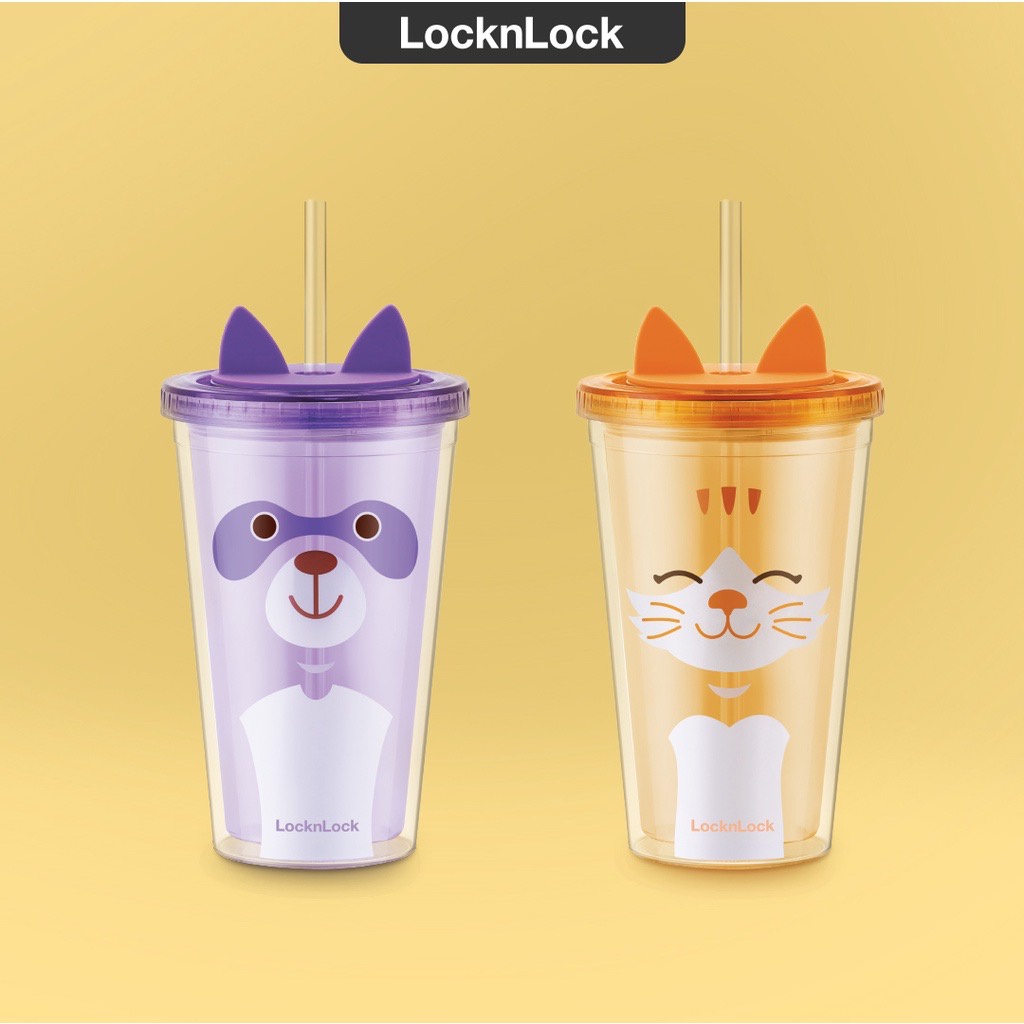 Ly Nhựa 2 Lớp Animal Lock&Lock Double Wall Cold Cup 520ml HAP511 / HAP512 - Hàng Chính Hãng