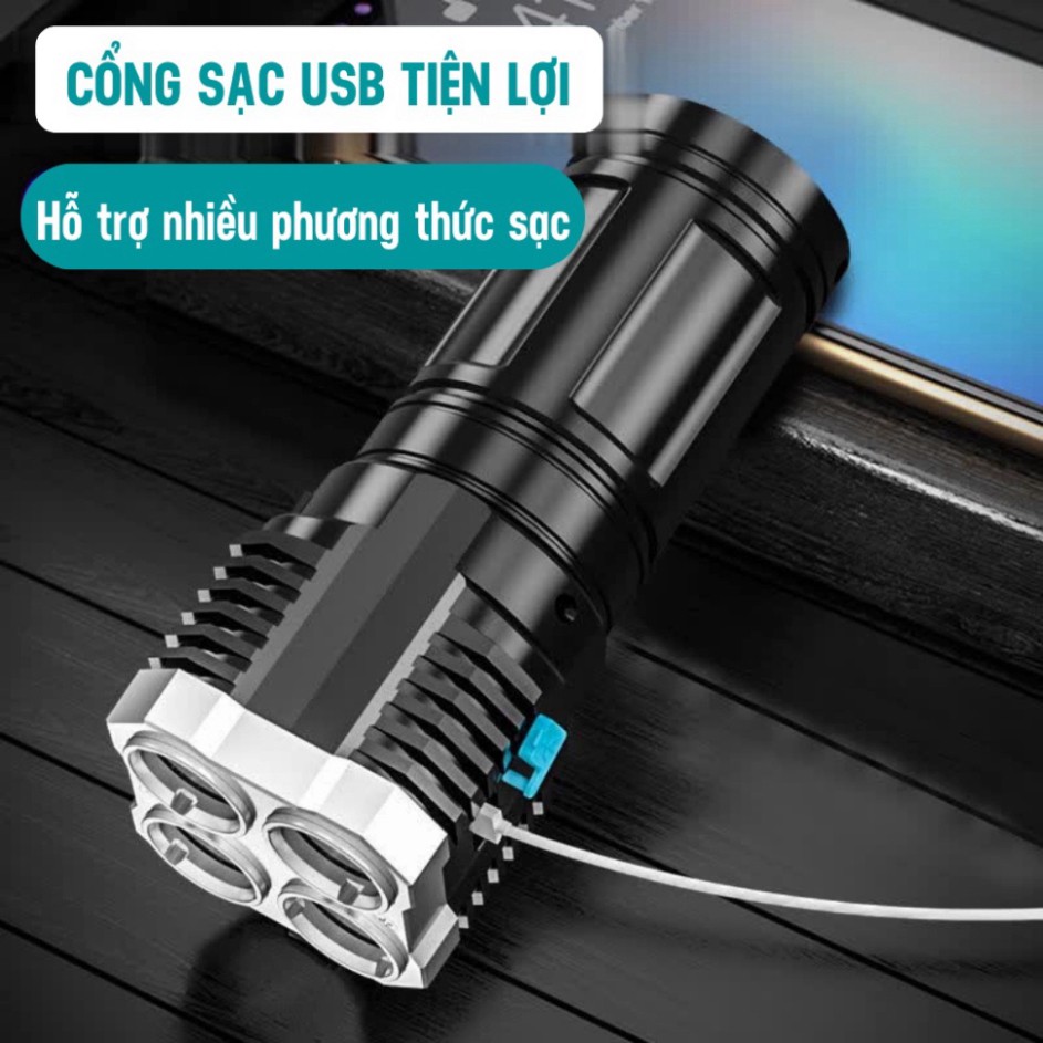 Đèn Pin, Đèn Pin Led Cod Mini 4 Bóng Cầm Tay Sạc USB