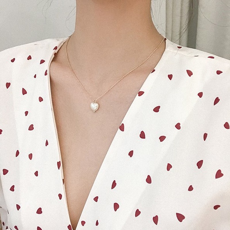 Vòng cổ Ngọc Trai Hình Trái Tim Phong Cách Hàn Quốc Thời Trang