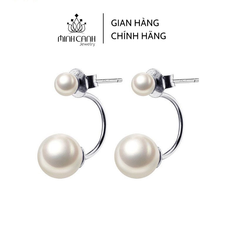 Bông Tai Bạc Dáng Cong 2 Đầu Đính Hạt Tròn - Minh Canh Jewelry