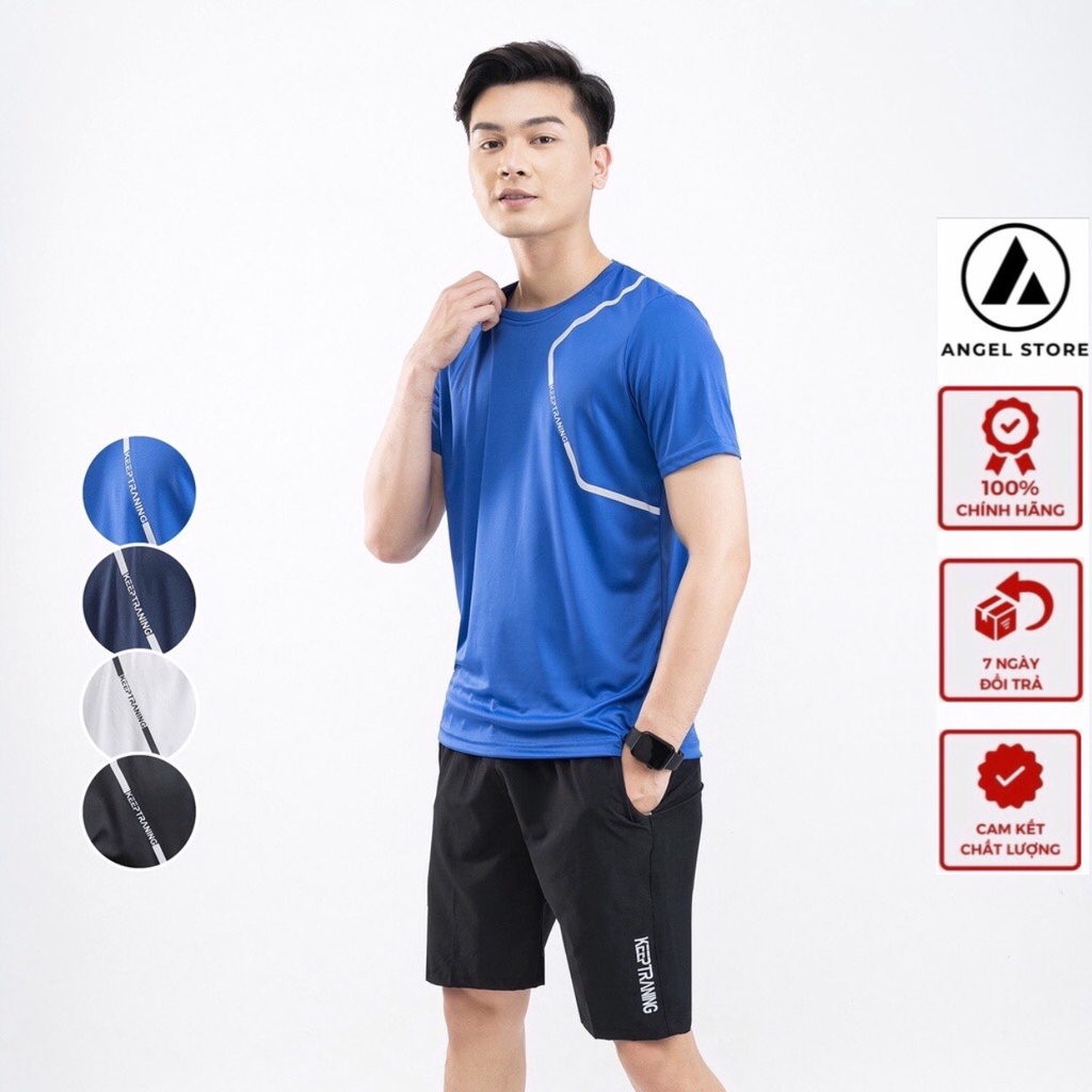 Bộ quần áo thể thao nam KEEP TRAINING, sét áo thun quần đùi nam ANGEL STORE mặc nhà, đi chơi đều đẹp HBKTN1