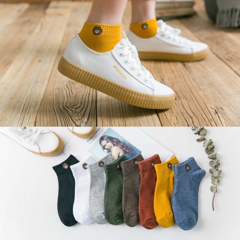 Set 10 đôi tất nữ cổ ngắn hình gấu cute kèm túi rút Broun siêu Hot