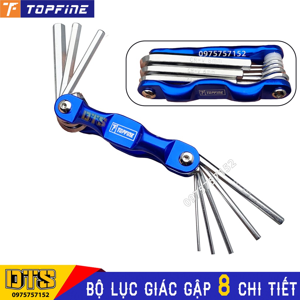 Bộ lục giác gập đa năng TOP FINE 8 chi tiết 1.5 – 8mm, bộ khóa lục giác xếp thép CR-V, khung bảo vệ nhôm hợp kim cao cấp