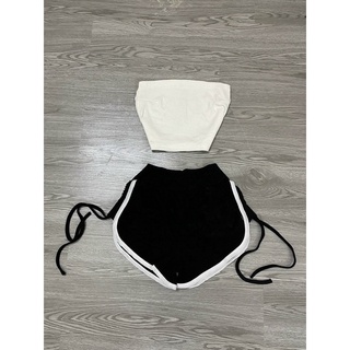 Set bộ áo ống trơn sexy mix quần sọc rút dây 2 bên na
