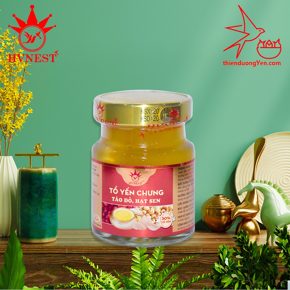 Yến sào Hoàng Việt - Tổ Yến chưng táo đỏ, hạt sen (70ml), chứa 30% tổ Yến tươi nguyên chất, không dùng chất bảo quản