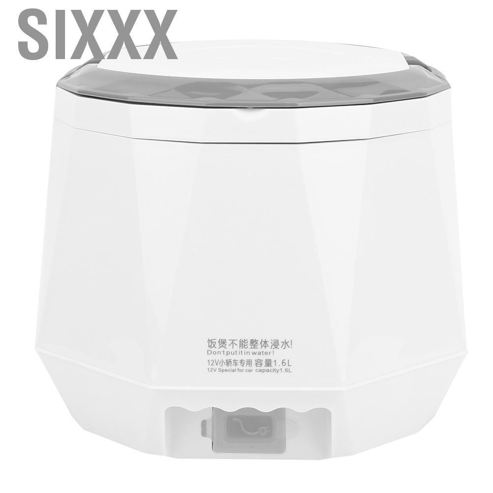 Sixxx Household 1.6L Mini Portable Electric Rice Cooker Cooking Tool for 12V Car Use White