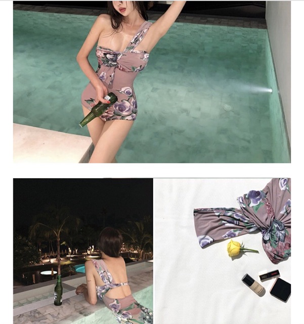 Bikini/ đồ bơi liền thân quai lệch hoạ tiết (có sẵn, ảnh thật)