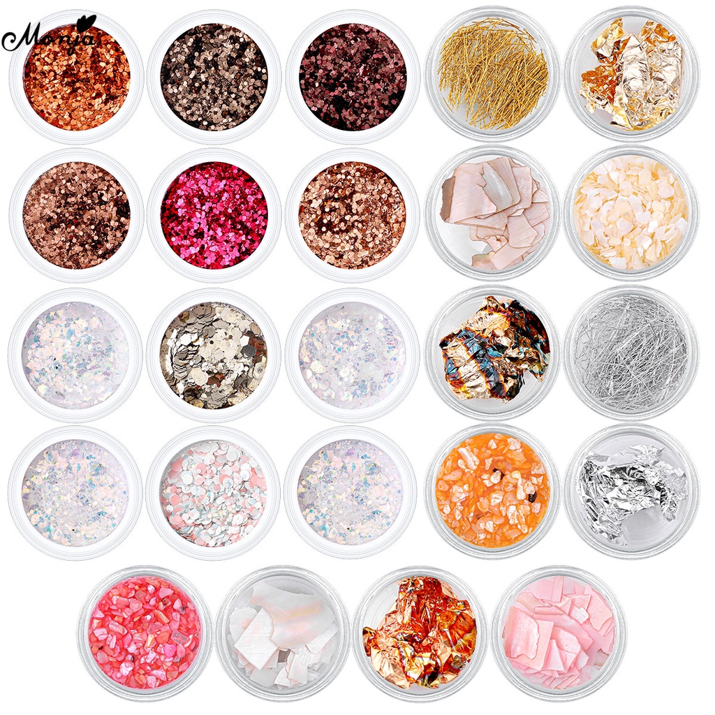 MONJA [Hàng mới về] Set 6/12 hộp phụ kiện trang trí móng hình lục giác làm bằng vỏ sò 3d