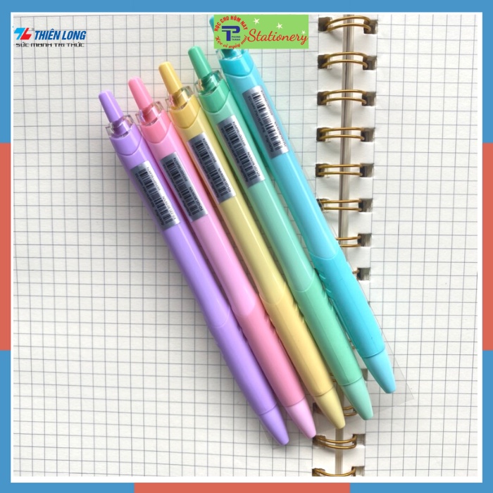 Bút gel bi Pazto Thiên Long mực xanh, nét 0.6 màu cán pastel, tay cầm có đệm cao su, ngòi trơn đều mực GelB039