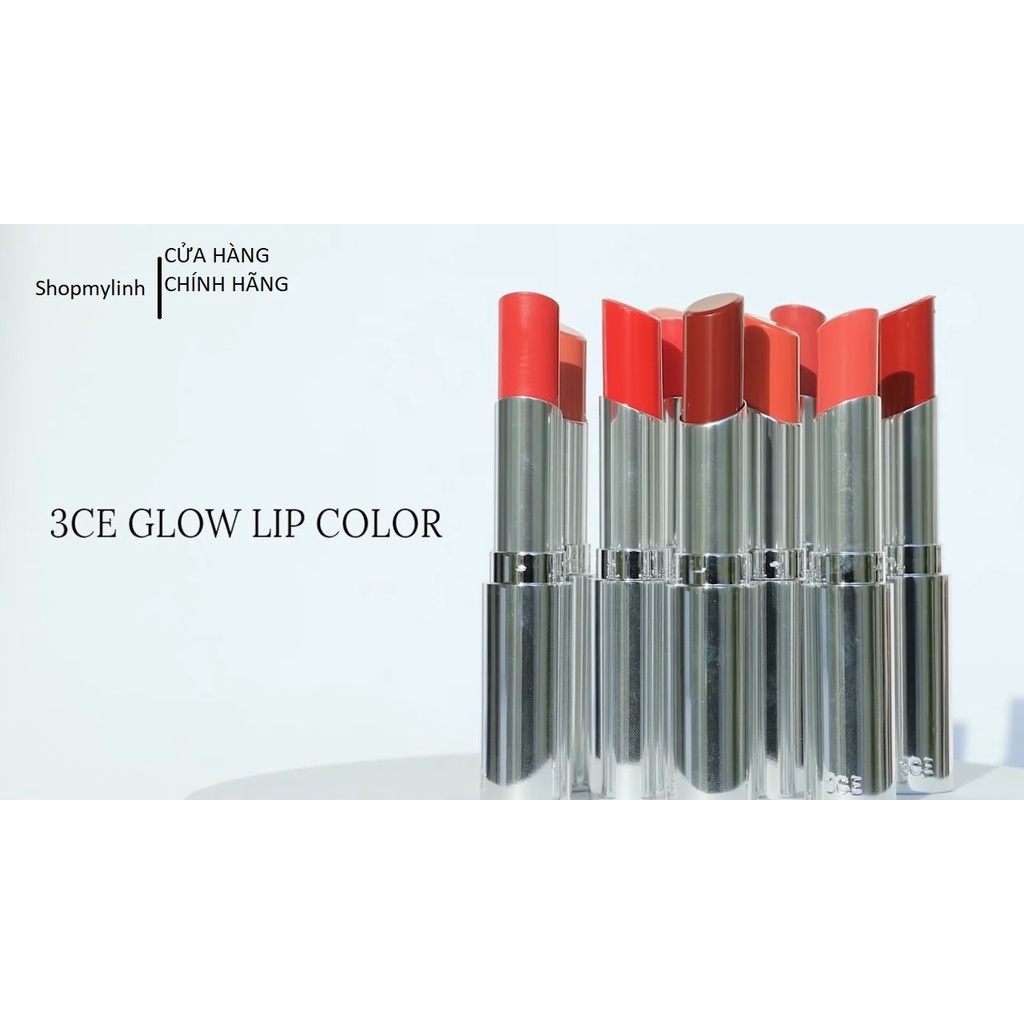 Son Thỏi Màu, Dưỡng Ẩm Cho Đôi Môi Mềm Mại Căng Bóng 3CE Glow Lip Color 3g