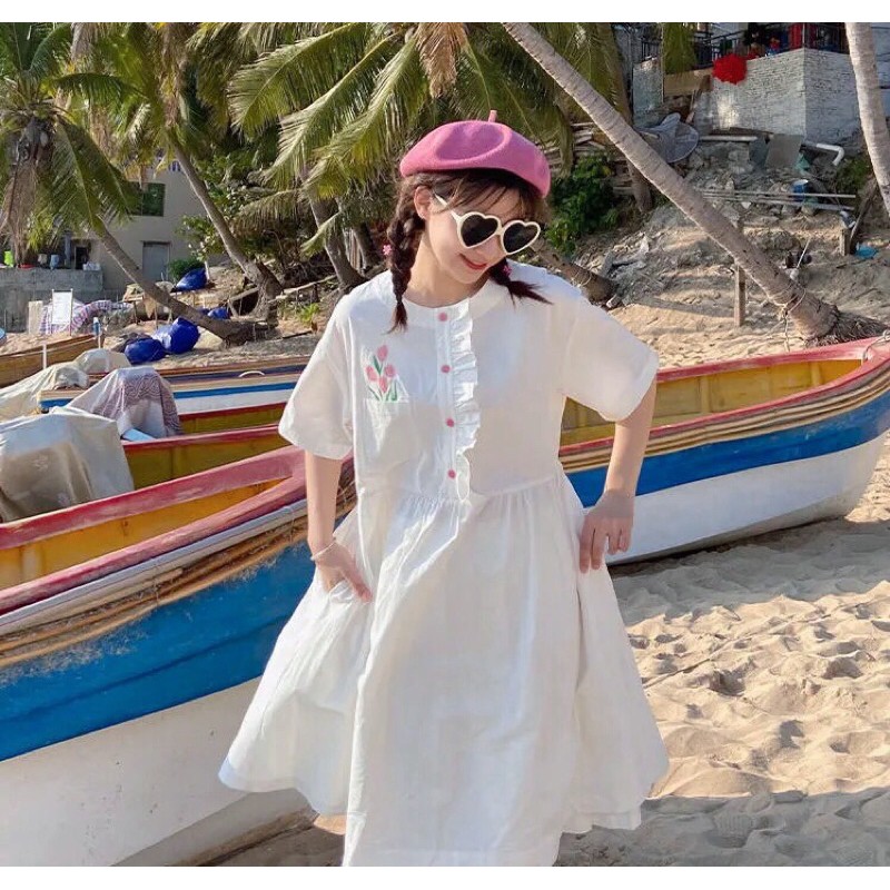 VÁY BABY DOLL TRẮNG THÊU HOA | BigBuy360 - bigbuy360.vn