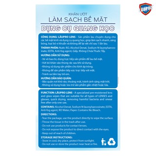Khăn Ướt LAUPRO LENS | Khăn lau Điện Thoại, Kính Mắt, Laptop, Máy Ảnh Và Các Dụng Cụ Quang Học| Hộp 20 gói |