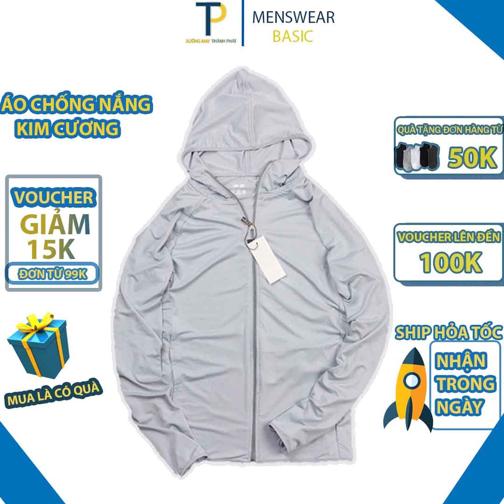 Áo chống nắng nam chất vải thông hơi có mũ trùm, áo khoác nắng nam dài trùm tay