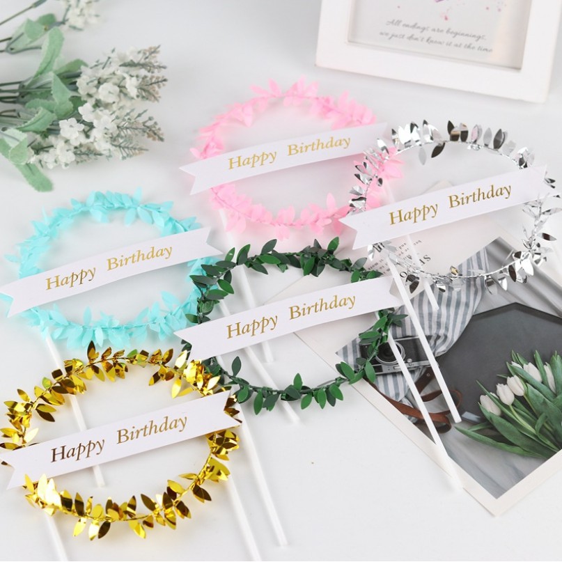 topper cắm bánh kem [FREESHIP] vòng nguyệt quế trang trí bánh