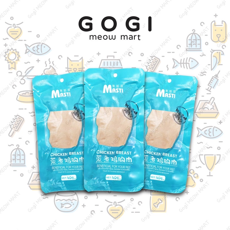 [RẺ VÔ ĐỊCH] Ức gà hấp sẵn mềm thơm MASTI ăn liền cho bé mèo gói 40G - Thức ăn dinh dưỡng thú cưng Gogi MEOW MART