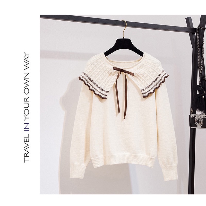 BÁN SỈ ÁO LEN CỔ BÈO BUỘC NƠ 2M HỒNG - KEM CHO NỮ | BigBuy360 - bigbuy360.vn