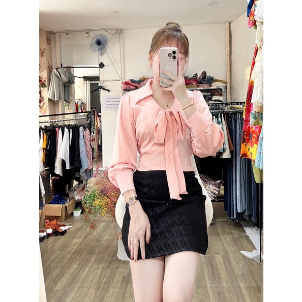 Hình thật - Áo lụa kiểu cổ sơ mi nơ ⚡ FREESHIP ⚡ áo thiết kế nhiều màu nhiều size chất siêu mát, dày mịn