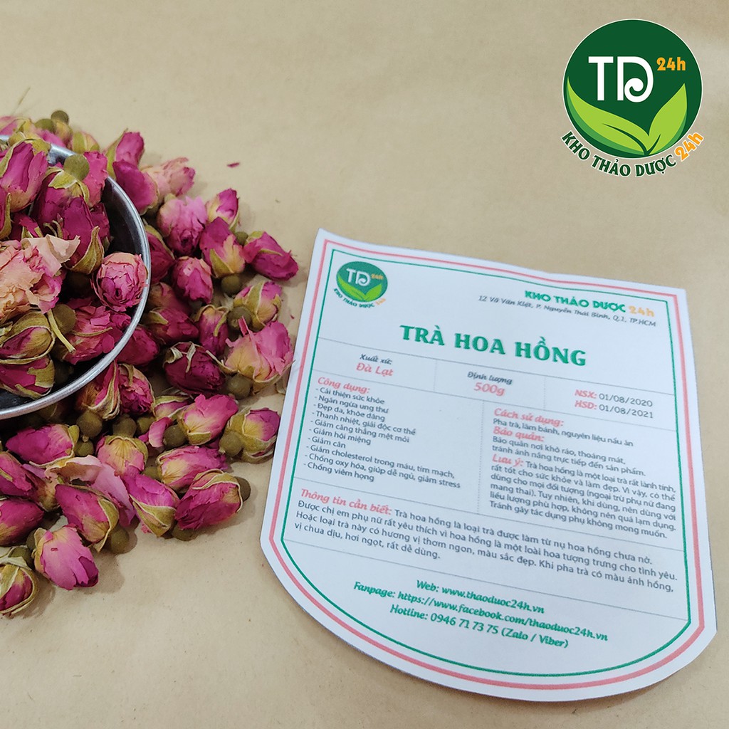 [1kg] Trà hoa hồng tự nhiên, giảm stress, tốt cho tiêu hóa, đường tiết niệu, ngừa đau bụng kinh | Kho thảo dược 24h