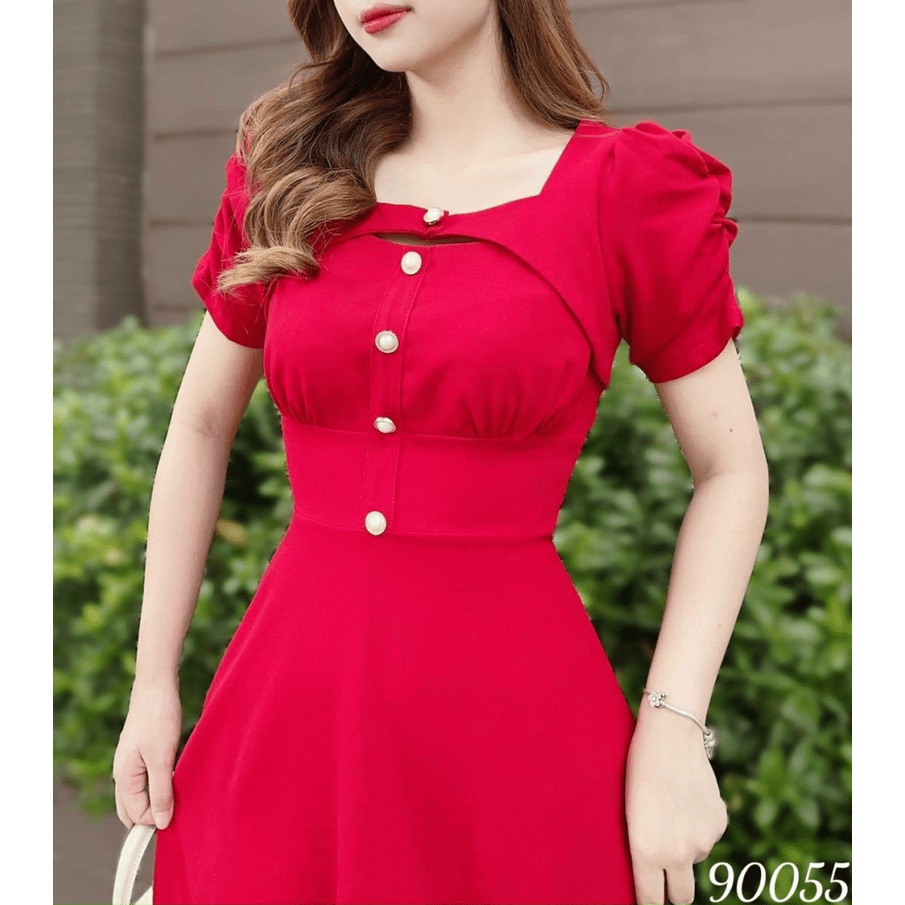 (HCM) Đầm xoè đính nút bọc sang trọng nổi bật -Sành điệu , tôn dáng cho các chị em KM FASHION