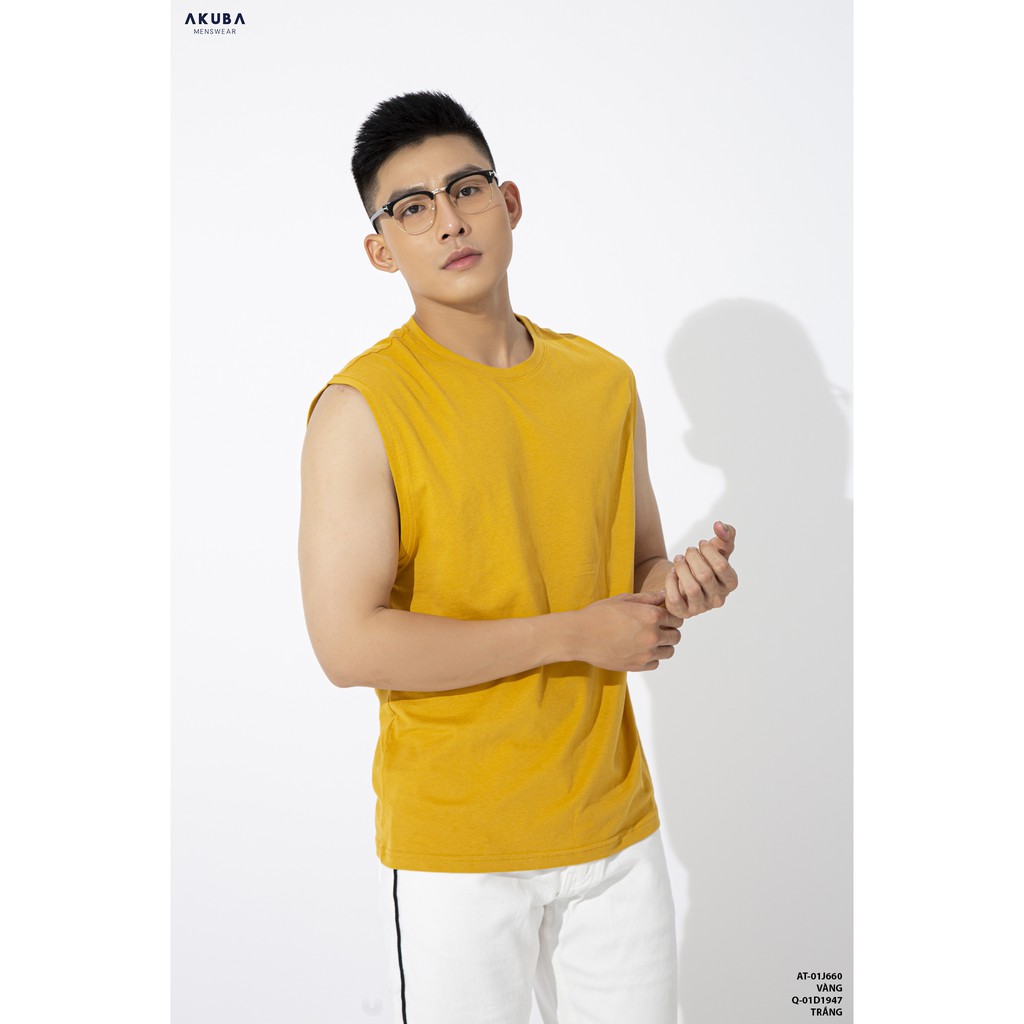 Áo thun tanktop nam trơn AKUBA form regular, chất thun cotton single cao cấp, co dãn tốt, thoáng mát 01J660