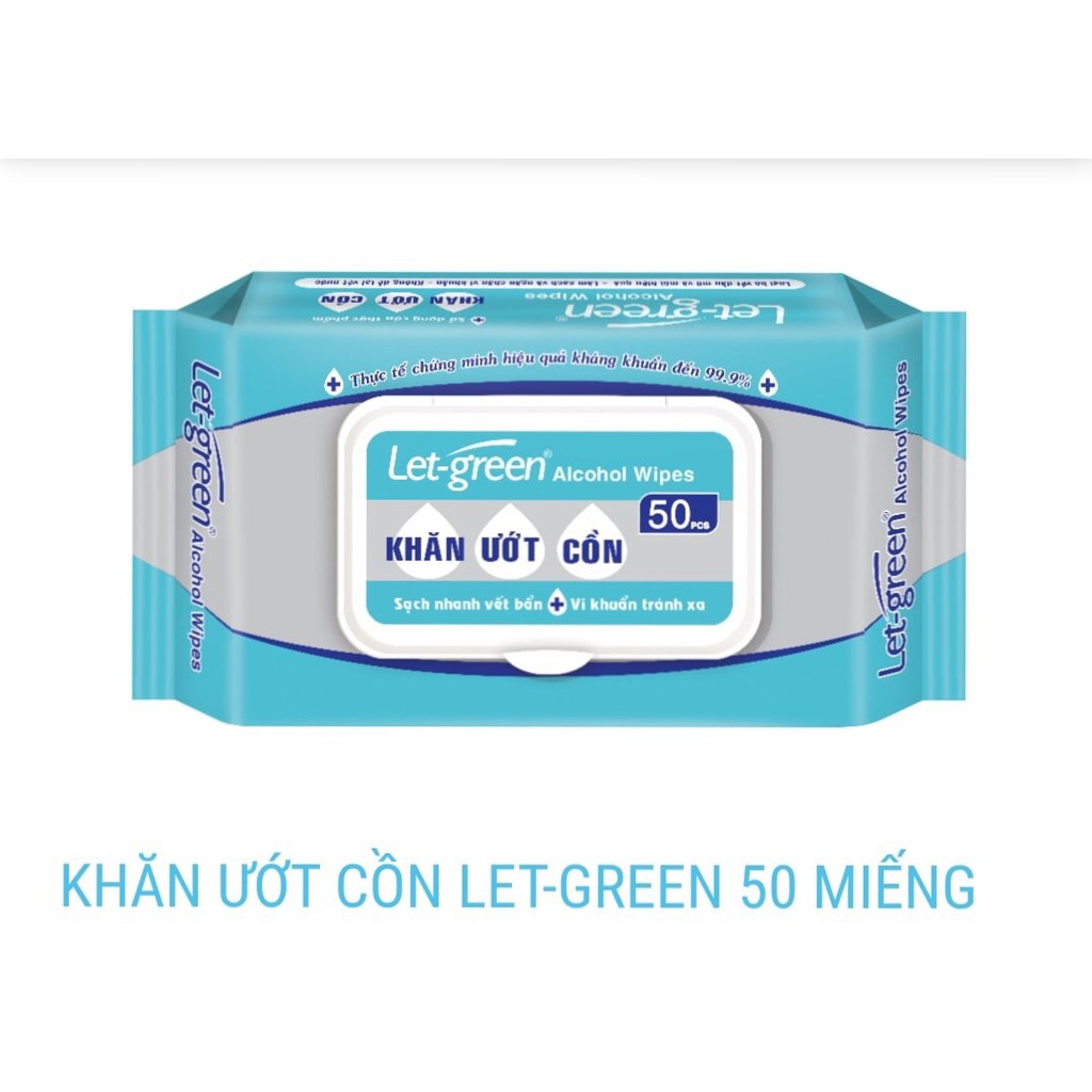 Khăn ướt cồn Let green 50 tờ/gói