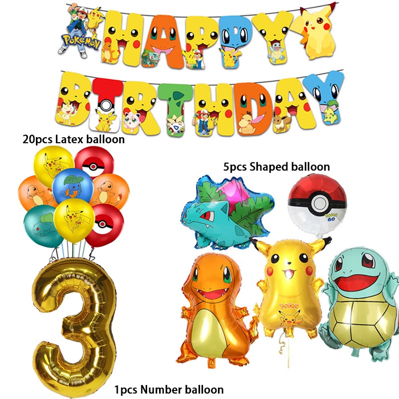 Bong Bóng Hình Pikachu Hoạt Hình Dùng Một Lần Trang Trí Tiệc Sinh Nhật Cho Bé