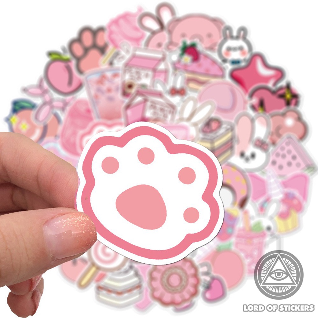 Set 50 Hình Dán Sticker Họa Tiết Graffiti Màu Hồng Cute Chống Thấm Nước Trang Trí Mũ Bảo Hiểm, Điện Thoại, Laptop, Sổ
