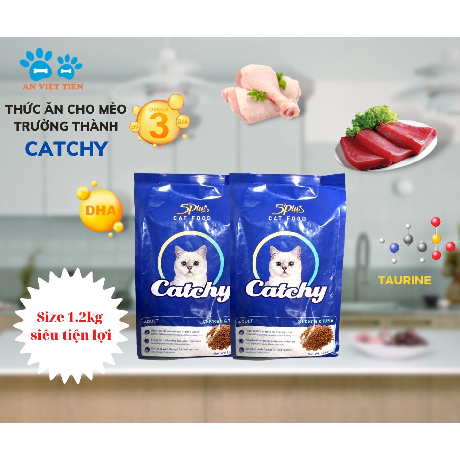 Hạt CATCHY thức ăn dành cho mèo trưởng thành vị Gà & Cá ngừ size 1,2kg