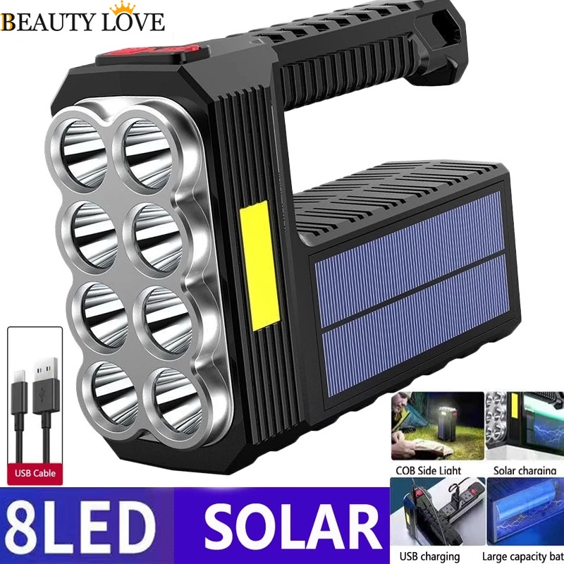 Đèn Pin Năng Lượng Mặt Trời 8LED COB / USB 4 Chế Độ Sáng Đa Năng Chống Thấm Nước Cho Hoạt Động Ngoài Trời