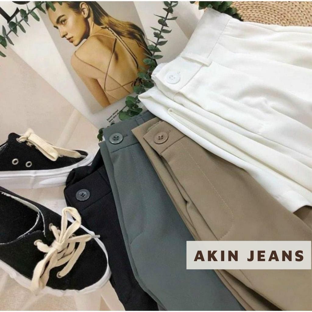 Quần Vải Ống Rộng Cạp Cao Lưng Chun Tôn Dáng Thoải Mái Vải Vitex Mềm Mịn, Akin Jeans S2CCS