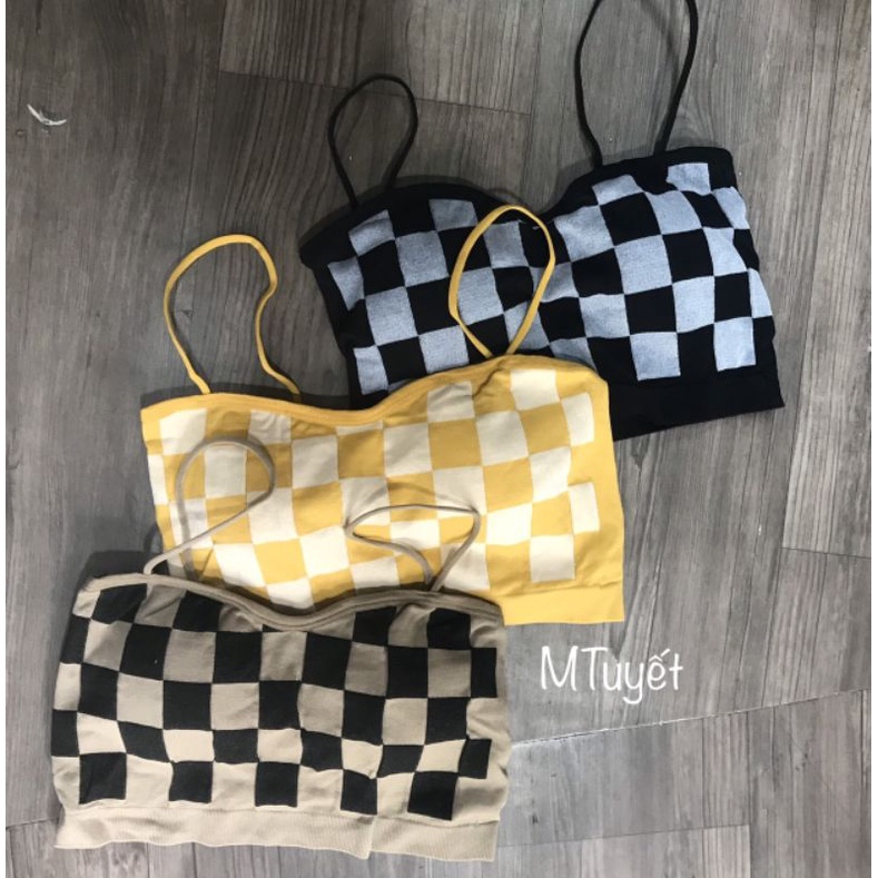 Áo bra 2 dây kẻ ô hàng QC