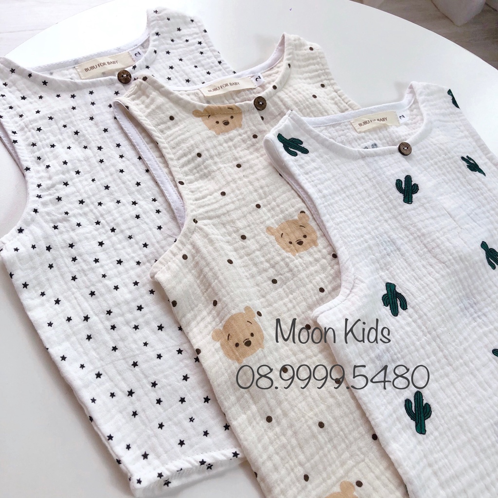 Set Ba Lỗ Hoạ Tiết Đáng Yêu Cho Bé Chất Muslin Thấm Hút