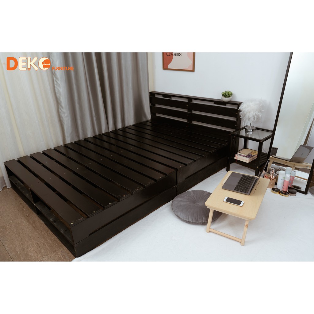 Giường ngủ pallet lắp ráp có đầu giường DEKO FURNITURE cao 30cm